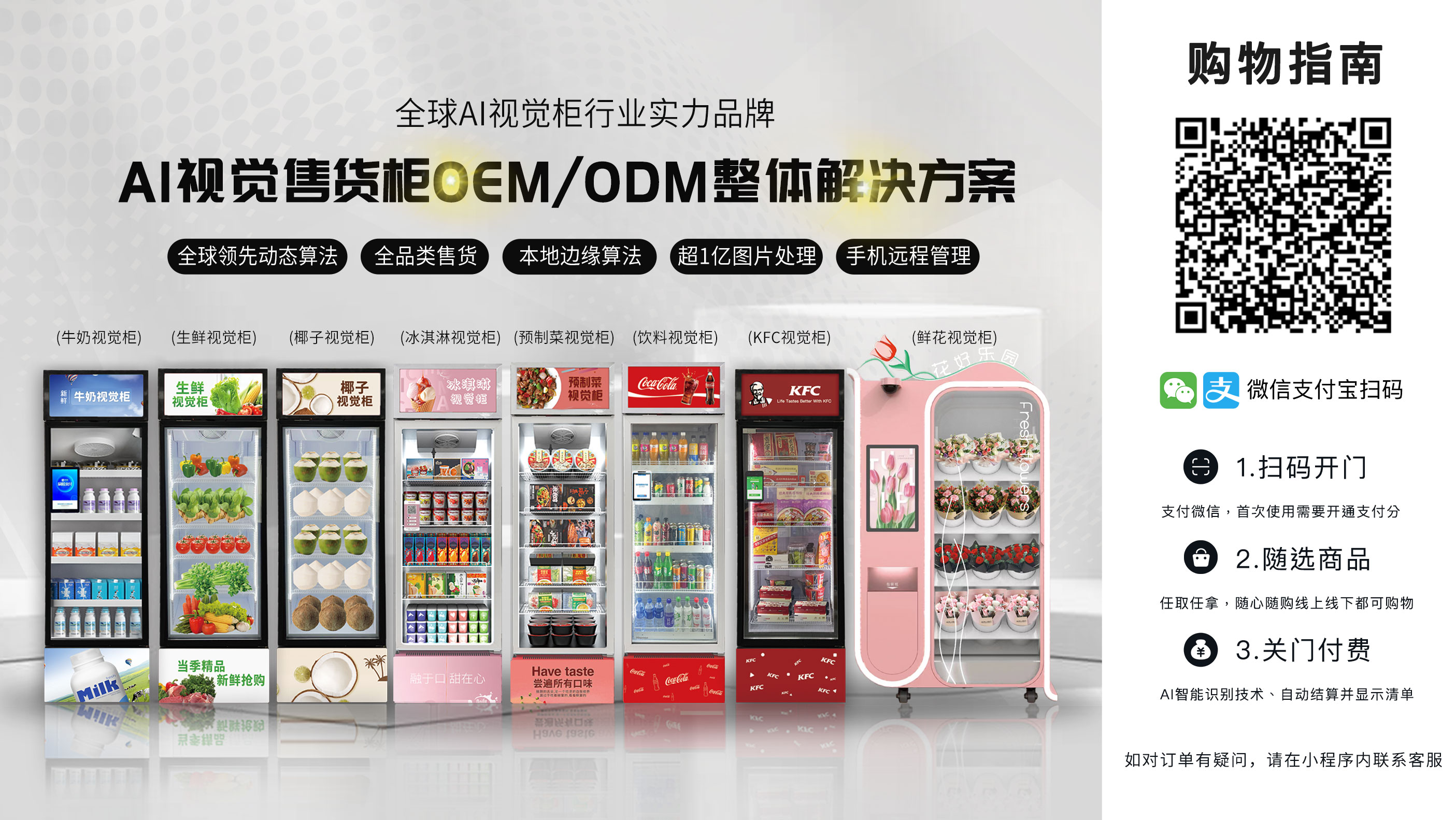 合豚AI无人零售整体解决方案图，展示AI视觉柜、SaaS运营平台、IoT设备管理、支付系统和多场景部署能力